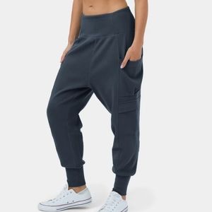 High Waisted Foldover Side Pocket Waffle Harem Dance Cargo Joggers